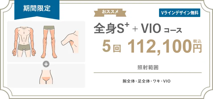 【男性】全身S+ + VIO 5回 99,000円（税抜）