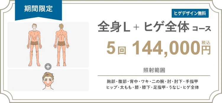 【男性】全身L + ヒゲ全体 5回 135,000円（税抜）