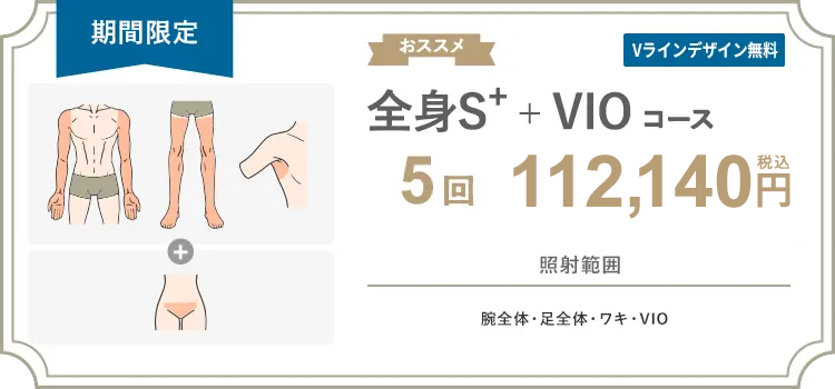 【男性】全身S+ + VIO 5回 99,000円（税抜）