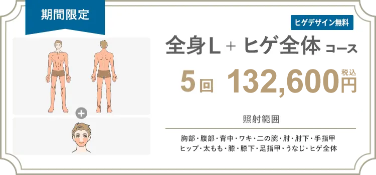 【男性】全身L + ヒゲ全体 5回 135,000円（税抜）
