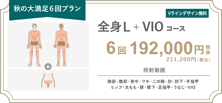 【男性】全身L + VIO 6回 192,000円（税抜）