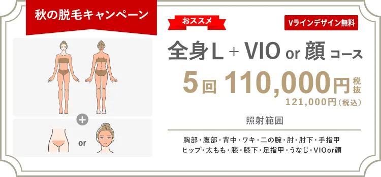 【女性】全身L + VIO or 顔 5回 110,000円（税抜）