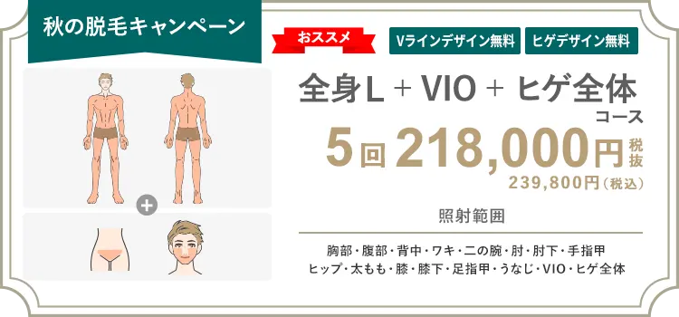 【男性】全身L + VIO + ヒゲ全体 5回 218,000円（税抜）